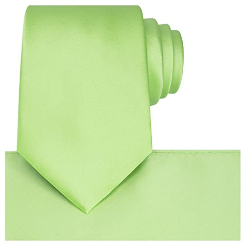 KissTies Lime Green Tie Set Mens Meadow Necktie + Pocket Square + Gift Box