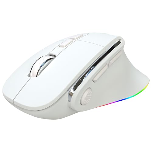 Lightweight Gaming Mouse,Dual Mode 2.4G/Bluetooth Mouse Up to 2400 DPI,Type-C Rechargeable Wireless Mouse with RGB Backlight Computer Mouse for Laptop PC (White)