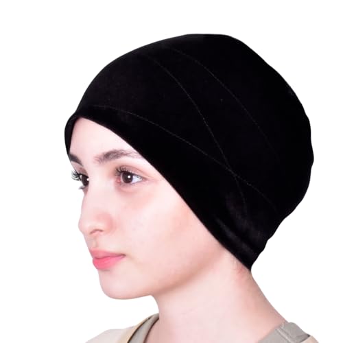 Silk Story Mu LAN Handmade Velvet Anti-Slip Turban Under Scarf Wrap Hijab Bonnet Chemo Wear Hair Loss Cover (Black)