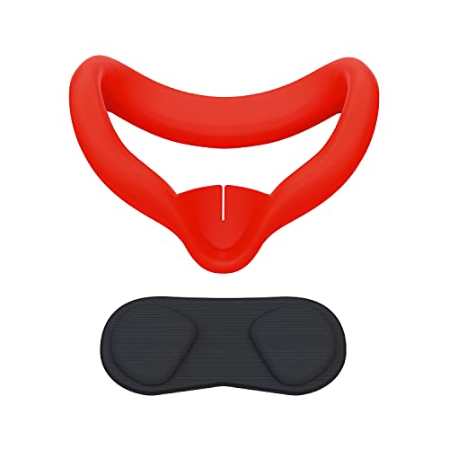 VR Face Cover and Lens Cover Compatible with Quest 2, CNBEYOUNG Sweatproof Silicone Face Pad Mask & Face Cushion for Quest 2 VR Headset (Red)