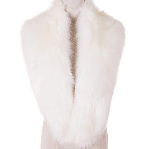 Dikoaina Extra Large Women's Faux Fur Collar for Winter Coat,White,120cm