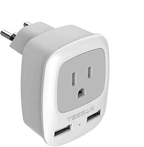 TESSAN Switzerland Power Adapter Travel Plug, Swiss Outlet Adaptor with 2 USB Ports + USA Input for US to Switzerland, Liechtenstein, Rwanda (Type J)