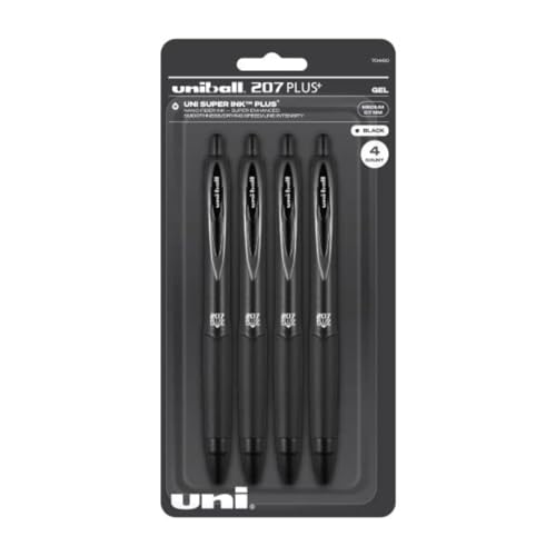 Uniball Signo 207+ Gel Pen 4 Pack, 0.7mm Medium Black Pens, Gel Ink Pens | Office Supplies Sold by Uniball are Pens, Ballpoint Pen, Colored Pens, Gel Pens, Fine Point, Smooth Writing Pens