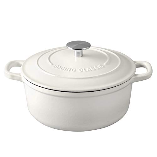 EDGING CASTING Dutch Ovens Enameled Cast Iron Covered 5.5 Quart Dutch Oven with Dual Handle for Bread Baking, White