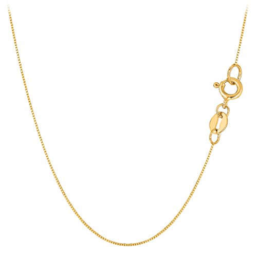 Jewelry Affairs 10k Real Solid Gold Mirror Box Chain Necklace, 0.6mm (16 Inches, Yellow Gold)