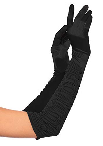 Deceny CB Party Gloves for Women Long Satin Opera Gloves Shirred Elbow Gloves (Normal Size, Black
