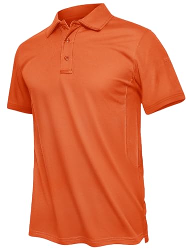 TACVASEN Mens Polo Shirts Tactical Golf Shirt Lightweight Quick-Dry Military Airsoft Short Sleeve Polos Orange XL