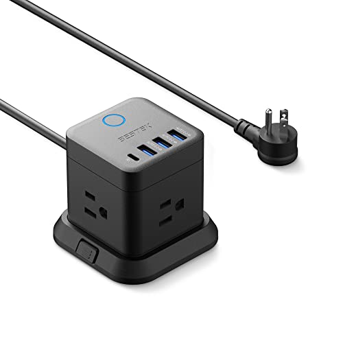 BESTEK Power Strip with USB, Vertical Cube Mountable Power Outlet Extender with 3 Outlets, 3 USB & 1 Type-C PD20W Ports, 5-Foot Extension Cord and Detachable Base for Easy Mounting (Black)