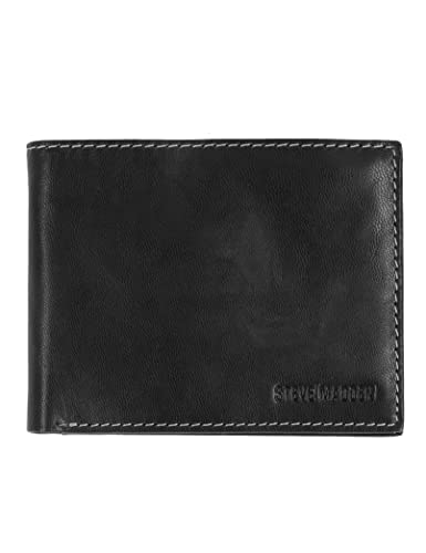 Steve Madden Men's Leather Wallet Extra Capacity Attached Flip Pockets, Black/Antique, One Size