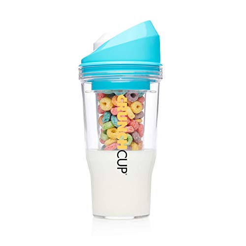 CRUNCHCUP XL BLUE - Portable Plastic Cereal Container for Breakfast On the Go, No Spoon or Bowl Required