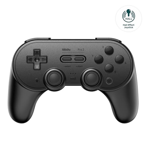 8Bitdo Pro 2 Bluetooth Controller - Hall Effect Joystick Update, for Switch, Windows, Apple, Android, Steam Deck, and Raspberry Pi (Black)