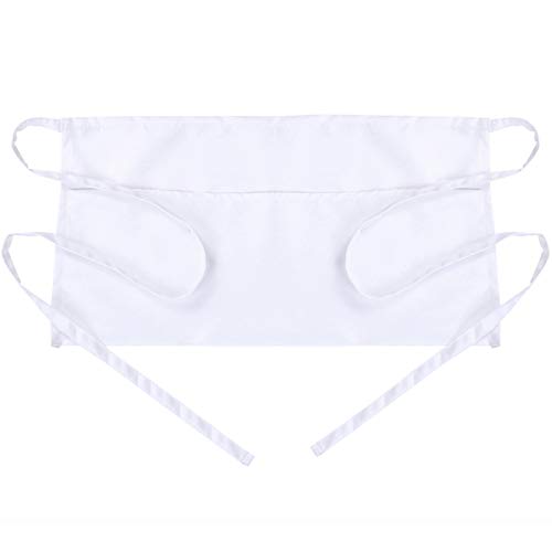 BOHARERS Waist Apron with 3 Pockets - White Waitress Waiter Server Short Apron