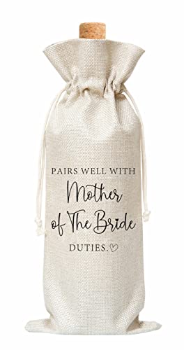 Mother Of The Bride Wine Gift Bag, Wine Bag for Mother Of The Bride, Bride's Mother, Mother-in-law, Wedding, Engegement Party, Bridal Party, Hostess, 1 Pc Burlap Wine Bottle Cover Bag (a12)