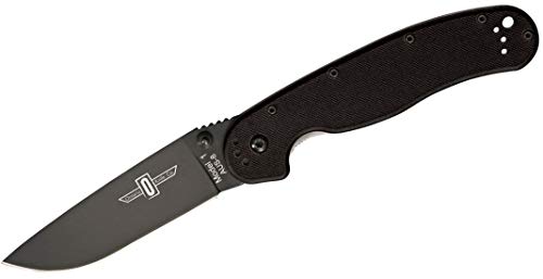 Ontario Knife Company 8846 Rat-1 Black Coated AUS-8 Stainless Steel 3.6 in Plain Edge Blade Nylon Handle 4-Position Reversible Clip Folding Knife for Outdoor, Tactical, Survival & EDC (Black)