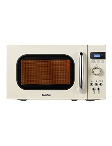 COMFEE' Retro Small Microwave Oven With Compact Size, 9 Preset Menus, Position-Memory Turntable, Mute Function, Countertop Perfect For Spaces, 0.7 Cu Ft/700W, Cream, AM720C2RA-A