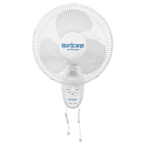 Hurricane Fans - Supreme 12 Inch Oscillating Wall Mount Fan with 3 Speed Settings and 90 Degree Oscillation, White