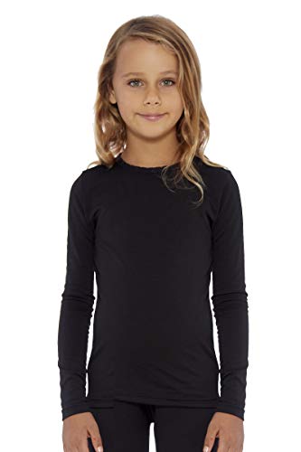 Rocky Girl's Thermal Base Layer Top (Long John Underwear Shirt) Insulated for Outdoor Ski Warmth/Extreme Cold Pajamas (Black - Small)