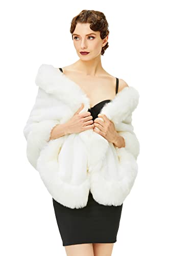 BABEYOND Faux Fur Shawl for Women with Collar Scarf Wrap Faux Fur Evening Cape for Winter Coat