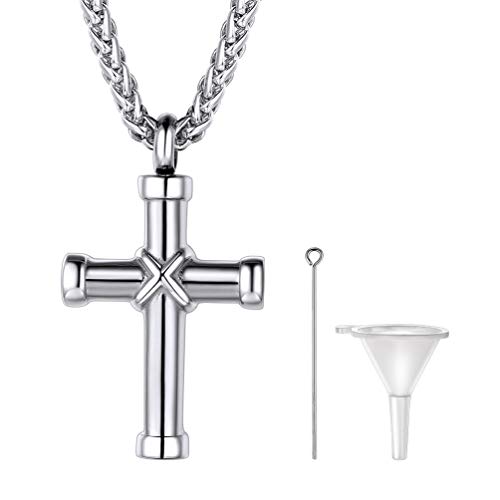 PROSTEEL Cross Locket Ash Urn Necklace Men Women Memorial Keepsake Christian Jewelry Stainless Steel Pendant Cremation Necklace for Ashes