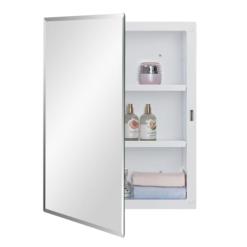 IDYLLOR Plastic Medicine Mirror Cabinet for Bathroom 16 x 20 inch, Surface and Recessed Mount