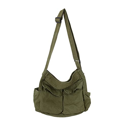 Canvas Shoulder Bag Large Hobo Crossbody Bag with Multiple Pockets Canvas Messenger Tote Bag for Women and Men