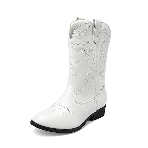 DREAM PAIRS Cowgirl Cowboy Western Boots Boys Girls Mid Calf Riding Shoes Sdbo214K White Size 3 Little Kid