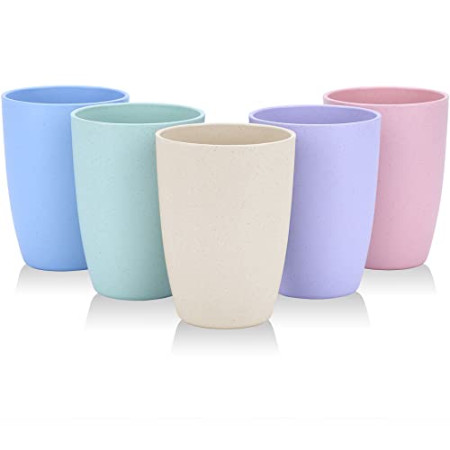 LuckyZone Wheat Straw Unbreakable Cup (12 oz) - Reusable Drinking Glasses Set of 5 - Dishwasher Safe Tumbler - BPA Free & Eco-Friendly (5Pcs)