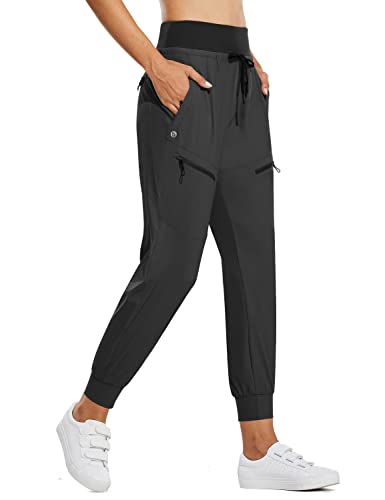 BALEAF Women's Joggers Lightweight Hiking Pants High Waist 5 Zipper Pockets Quick Dry Travel Athletic UPF50+ Dark Gray M