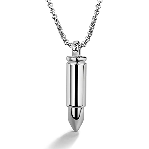 H&Beautimer Genuise 925 Sterling Silver Italian Handmade Rolo Chain Bullet Pendant Necklace for Men's 18/20/22/24/26/28/30 Inch Body Jewelry (20 inch)