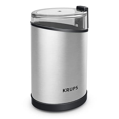 Krups, Coffee Grinder, Fast-Touch Stainless Steel, 3oz, 85 gr bean hopper Easy to Use, One Touch Operation 200 Watts Coffee, Espresso, French Press, Spices, Dry Herbs, Nuts, 12 cups Silver