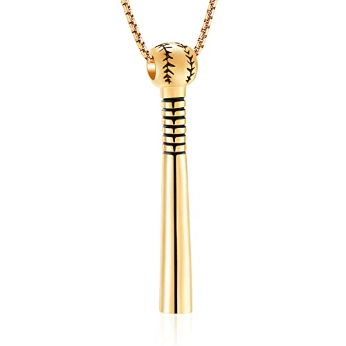 Oinsi Baseball Bat Stainless Steel Cremation Jewelry For Ashes For Women Men Sport Keepsake Memorial Urn Pendant Necklace (Gold Baseball Bat)