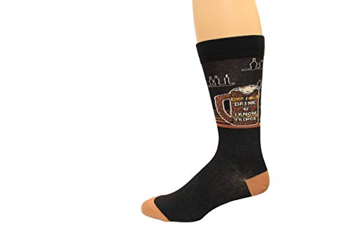 K. Bell Socks Men's Funny Jokes and Wordplay Novelty Crew Socks, I Know Things (Black), Shoe Size: 6-12