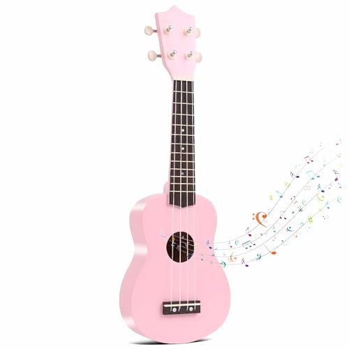 Kids Guitar Acoustic, Jakeloo 21 Inch Carbon Fibre Ukulele Toddler Acoustic Guitar Toy Guitar Child Guitar Musical Toy Kids Instruments Ideal for 3-9 Year Old Boys Girls Gifts (Pink)