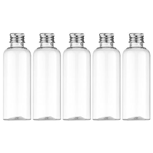 Tekson Travel Size Bottles 3.4 oz, Travel Mouthwash Bottle, Refillable Containers for Cosmetic with Silvery Screw Cap for Travel Essentials (100ml, Clear)