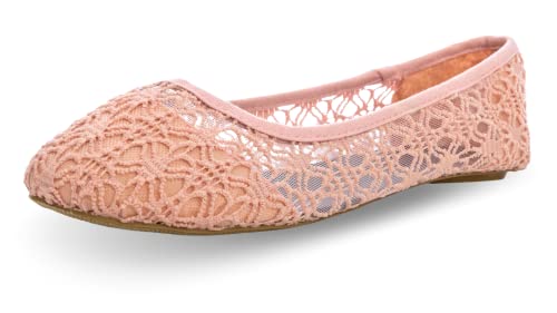 Charles Albert Women's Breathable Crochet Lace Ballet Flats - Comfortable Round Toe Slip On Mesh Flats for Women, Blush, 8