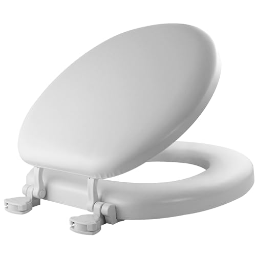 Mayfair 815EC 000 Padded Toilet Seat that will Never Loosen, Easily Removes for Cleaning, Round, White