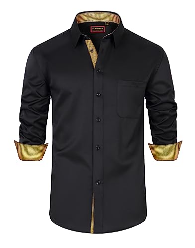 Lion Nardo Mens Black Dress Shirt Black and Gold Shirts for Men Gold Shirts for Men Mens Black Dress Shirts Gold Label