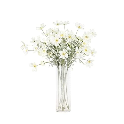 2 Pcs Artificial Fake Flowers Plants Cosmos Silk Flower Arrangements Wedding Bouquets Decorations Plastic Floral Table Centerpieces for Home Kitchen Garden Party Decor Approx 23.6'' High - White