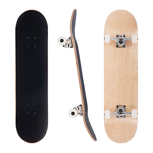 3WHYS Complete Skateboard | Maple Wood | Double Kick Medium Concave Deck | ABEC 7 Bearings | Skateboard for Beginners, Teens & Adults | Natural