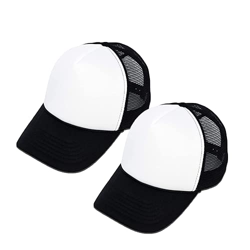 MR.R Sublimation Blank Polyester Mesh Cap Mesh Hat Two Tone Trucker Summer Mesh Cap with Adjustable Snapback,Black Color,2 Pieces per Pack