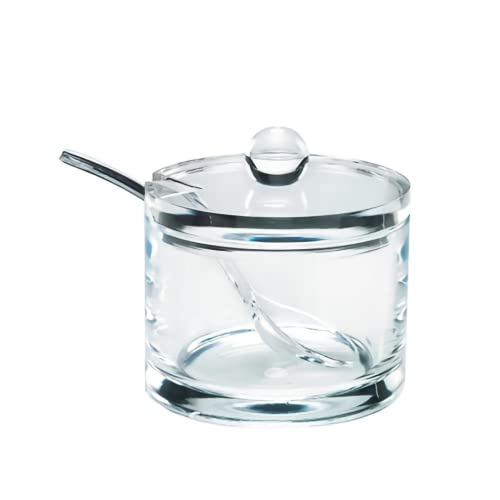 J&M DESIGN Clear Acrylic Sugar Bowl With Lid And Spoon For Coffee Bar Accessories , Cereal Bowls , Tea , Kitchen Countertop Canisters & Baking - 8 oz Container Jar Dispenser Holder - Dishwasher Safe