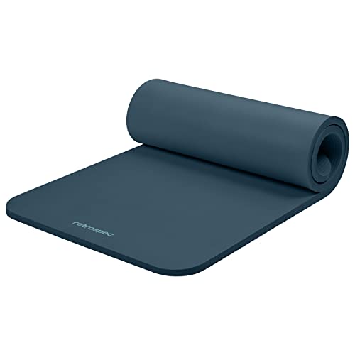 Retrospec Solana Yoga Mat 1' Thick w/Nylon Strap for Men & Women - Non Slip Exercise Mat for Home Yoga, Pilates, Stretching, Floor & Fitness Workouts - Ocean Blue