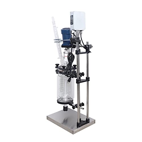 Lab Jacketed Glass Reactor 3L Double Layer Chemical Reaction Vessel 90w Digital 110V 200N.cm, 0~680 RPM, Stepless Speed Regulation, SF-3L Double-Layer Glass Reactor