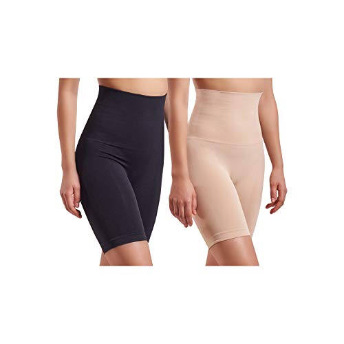 Skinnygirl Women's Mid Length Seamless Slip Shorts, Multipack (Naked/Black, Large)
