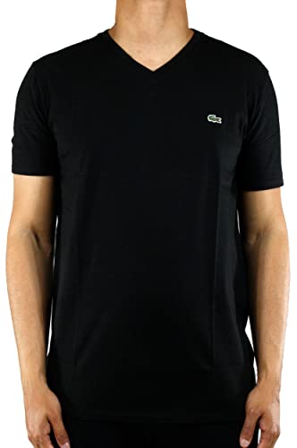 Lacoste Men's Short Sleeve V-Neck Pima Cotton Jersey T-Shirt,Black,Medium