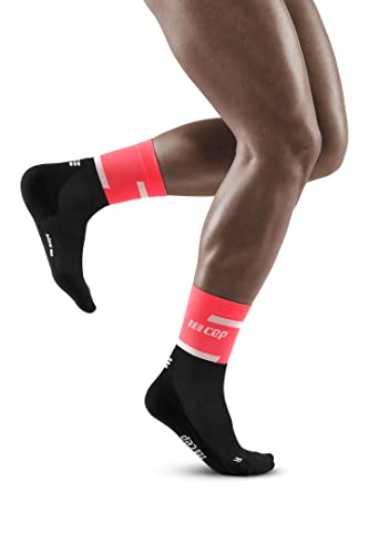 CEP Men’s Mid Cut Running Socks 4.0 | Performance Crew Cut Compression Sock, Pink/Black, Men, IV