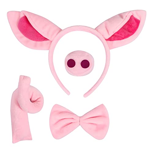 COOLOOK Pig Costume Set Pig Ears Headband Pig Tail Nose Bow Tie Pig for Party Decoration Pink