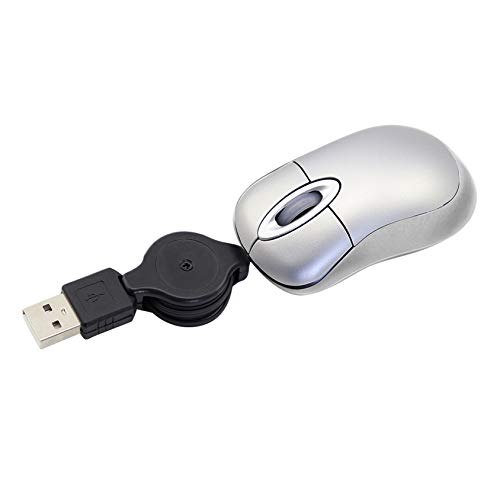 SUN RAIN Mini USB Wired Mouse,Retractable Cable Tiny Small Mini Pocket Mouse for Children,1600 DPI Optical Compact Travel Mice with 2.3-Foot USB Cord for Laptop Computer (Sliver)