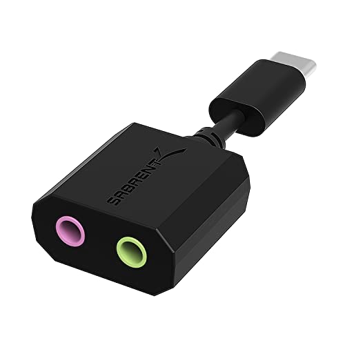 SABRENT USB Type C External Stereo Sound Adapter for Windows and Mac. Plug and play No drivers Needed. (AU-MMSC)