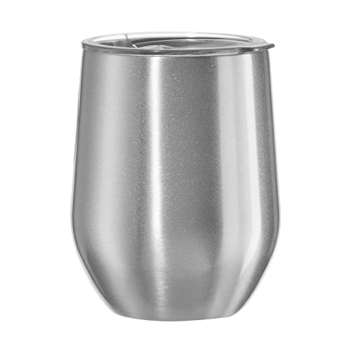 Oggi Cheers 'Celebrate Collection' Stainless Steel Insulated Wine Tumbler - Silver Sparkle, 12oz, with clear slider lid.